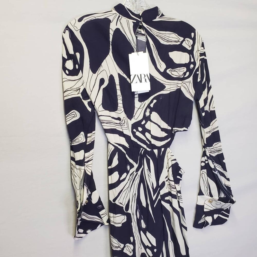 ZARA Printed Cut-out Long Sleeve Midi Dress Butterfly Print Purple XS - Picture 7 of 10